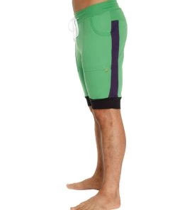 4-rth Cuffed Yoga Short (Green W/Purple & Black)