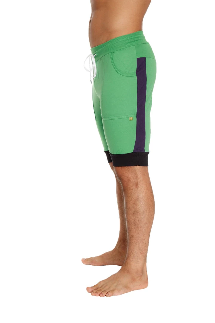4-rth Cuffed Yoga Short (Green W/Purple & Black)