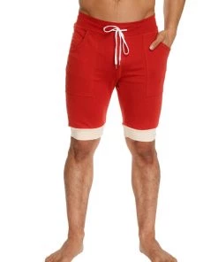 4-rth Cuffed Yoga Short (Red W/Charcoal & Sand)