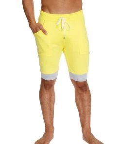 4-rth Cuffed Yoga Short (Yellow W/White & Grey)