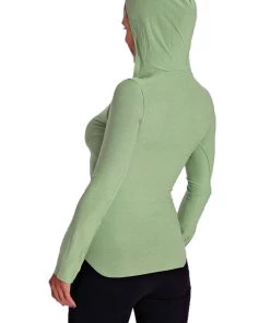 4-rth Hoodie Tops Deep Scoop Neck Long Sleeve Hoodie Top (Bamboo Green)