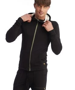 4-rth Hoodies + Sleeveless Edge Form-fit Crossover Yoga Track Performance Hoodie (Black)
