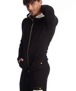 4-rth Hoodies + Sleeveless Edge Form-fit Crossover Yoga Track Performance Hoodie (Black)