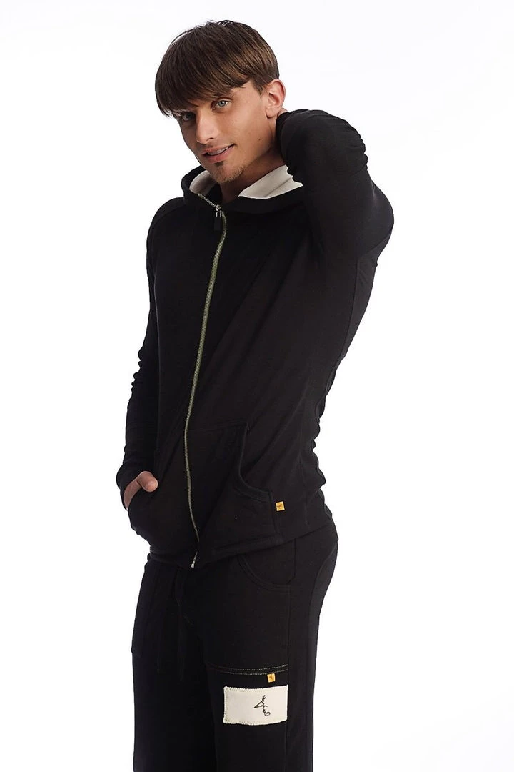 4-rth Hoodies + Sleeveless Edge Form-fit Crossover Yoga Track Performance Hoodie (Black)
