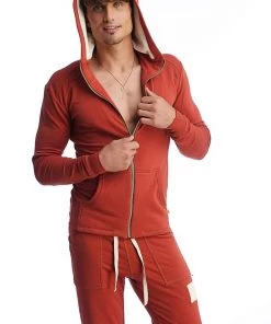 4-rth Edge Form-fit Crossover Yoga Track Performance Hoodie (Cinnabar)