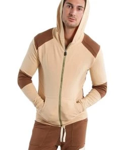 4-rth Edge Form-fit Crossover Yoga Track Performance Hoodie (Sand W/Chocolate)