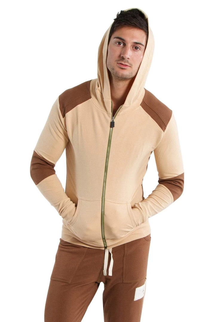 4-rth Edge Form-fit Crossover Yoga Track Performance Hoodie (Sand W/Chocolate)