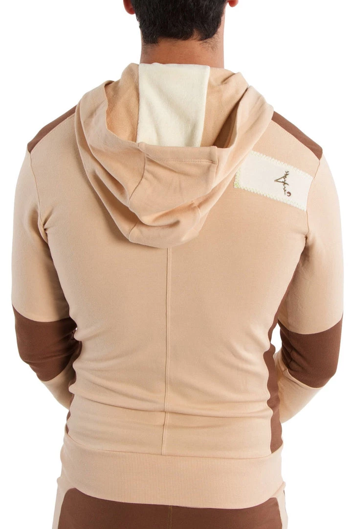 4-rth Edge Form-fit Crossover Yoga Track Performance Hoodie (Sand W/Chocolate)