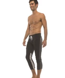 4-rth Mens 4/5 Zipper Pocket Capri Yoga Pants (Black W/Charcoal & GREY)