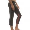 4-rth Mens 4/5 Zipper Pocket Capri Yoga Pants (Black W/Charcoal & Red)