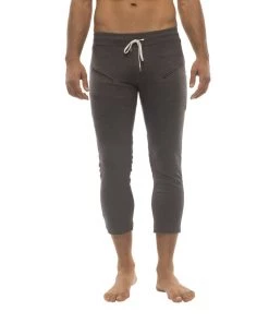 4-rth Mens 4/5 Zipper Pocket Capri Yoga Pants (Charcoal W/Black & Royal)
