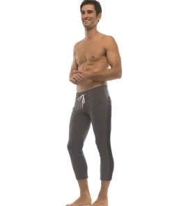 4-rth Mens 4/5 Zipper Pocket Capri Yoga Pants (Charcoal W/Black & Royal)