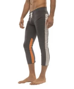 4-rth Mens 4/5 Zipper Pocket Capri Yoga Pants (Charcoal W/Grey & Orange)