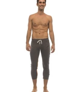 4-rth Mens 4/5 Zipper Pocket Capri Yoga Pants (Charcoal W/Grey & Orange)