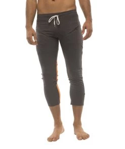 4-rth Mens 4/5 Zipper Pocket Capri Yoga Pants (Charcoal W/Grey & Orange)