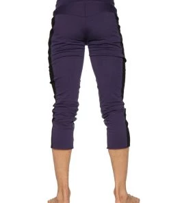 4-rth Mens 4/5 Zipper Pocket Capri Yoga Pants (Eggplant W/Black & Charcoal)