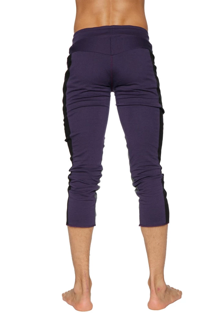 4-rth Mens 4/5 Zipper Pocket Capri Yoga Pants (Eggplant W/Black & Charcoal)