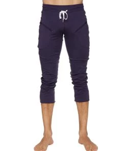 4-rth Mens 4/5 Zipper Pocket Capri Yoga Pants (Eggplant W/Black & Charcoal)