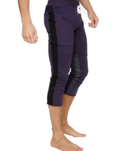 4-rth Mens 4/5 Zipper Pocket Capri Yoga Pants (Eggplant W/Black & Charcoal)