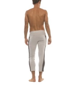 4-rth Mens 4/5 Zipper Pocket Capri Yoga Pants (GREY W/Charcoal & Black)