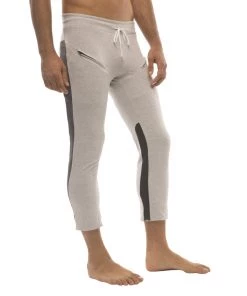 4-rth Mens 4/5 Zipper Pocket Capri Yoga Pants (GREY W/Charcoal & Black)