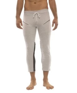 4-rth Mens 4/5 Zipper Pocket Capri Yoga Pants (GREY W/Charcoal & Black)