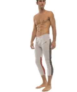 4-rth Mens 4/5 Zipper Pocket Capri Yoga Pants (GREY W/Charcoal & Red)
