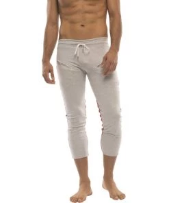 4-rth Mens 4/5 Zipper Pocket Capri Yoga Pants (GREY W/Charcoal & Red)