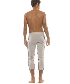 4-rth Mens 4/5 Zipper Pocket Capri Yoga Pants (GREY W/Charcoal & Red)