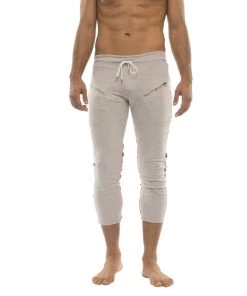 4-rth Mens 4/5 Zipper Pocket Capri Yoga Pants (GREY W/Charcoal & Red)