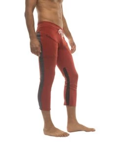 4-rth Mens 4/5 Zipper Pocket Capri Yoga Pants (RED W/Charcoal & Black)