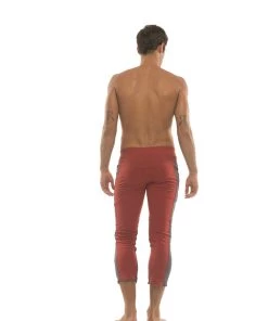 4-rth Mens 4/5 Zipper Pocket Capri Yoga Pants (RED W/Charcoal & Black)