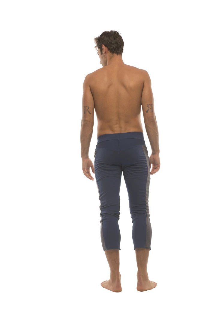 4-rth Mens 4/5 Zipper Pocket Capri Yoga Pants (Royal W/Charcoal & Black)