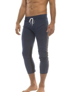 4-rth Mens 4/5 Zipper Pocket Capri Yoga Pants (Royal W/Charcoal & Black)