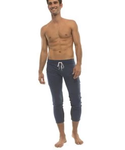 4-rth Mens 4/5 Zipper Pocket Capri Yoga Pants (Royal W/Charcoal & Black)