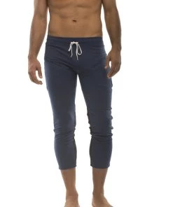 4-rth Mens 4/5 Zipper Pocket Capri Yoga Pants (Royal W/Charcoal & Black)
