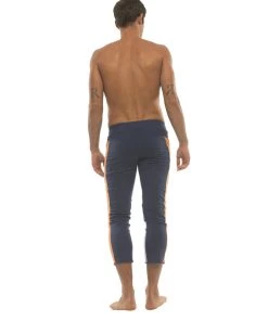 4-rth Mens 4/5 Zipper Pocket Capri Yoga Pants (Royal W/Orange & GREY)