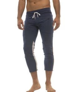 4-rth Mens 4/5 Zipper Pocket Capri Yoga Pants (Royal W/Orange & GREY)