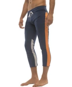4-rth Mens 4/5 Zipper Pocket Capri Yoga Pants (Royal W/Orange & GREY)