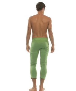 4-rth Mens 4/5 Zipper Pocket Capri Yoga Pants (Solid Bamboo Green)