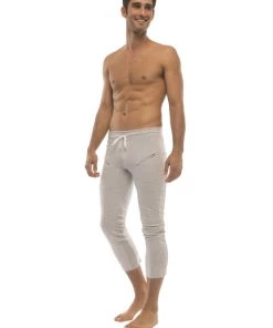 4-rth Mens 4/5 Zipper Pocket Capri Yoga Pants (Solid Heather Grey)