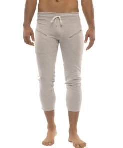 4-rth Mens 4/5 Zipper Pocket Capri Yoga Pants (Solid Heather Grey)