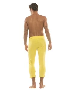 4-rth Mens 4/5 Zipper Pocket Capri Yoga Pants (Solid Yellow)