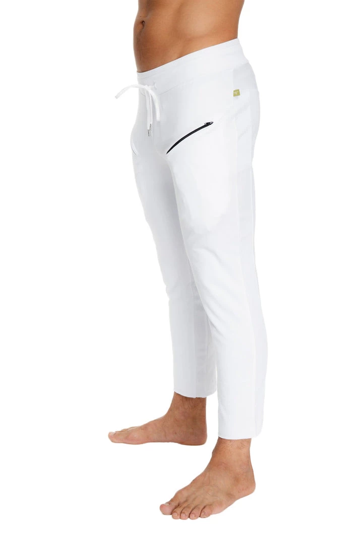 4-rth Mens 4/5 Zipper Pocket Capri Yoga Pants (White)