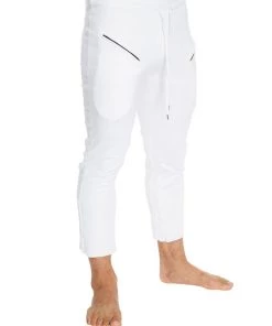 4-rth Mens 4/5 Zipper Pocket Capri Yoga Pants (White)