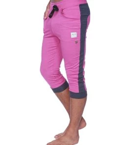 4-rth Mens Cuffed Yoga Pants (Berry W/Charcoal)