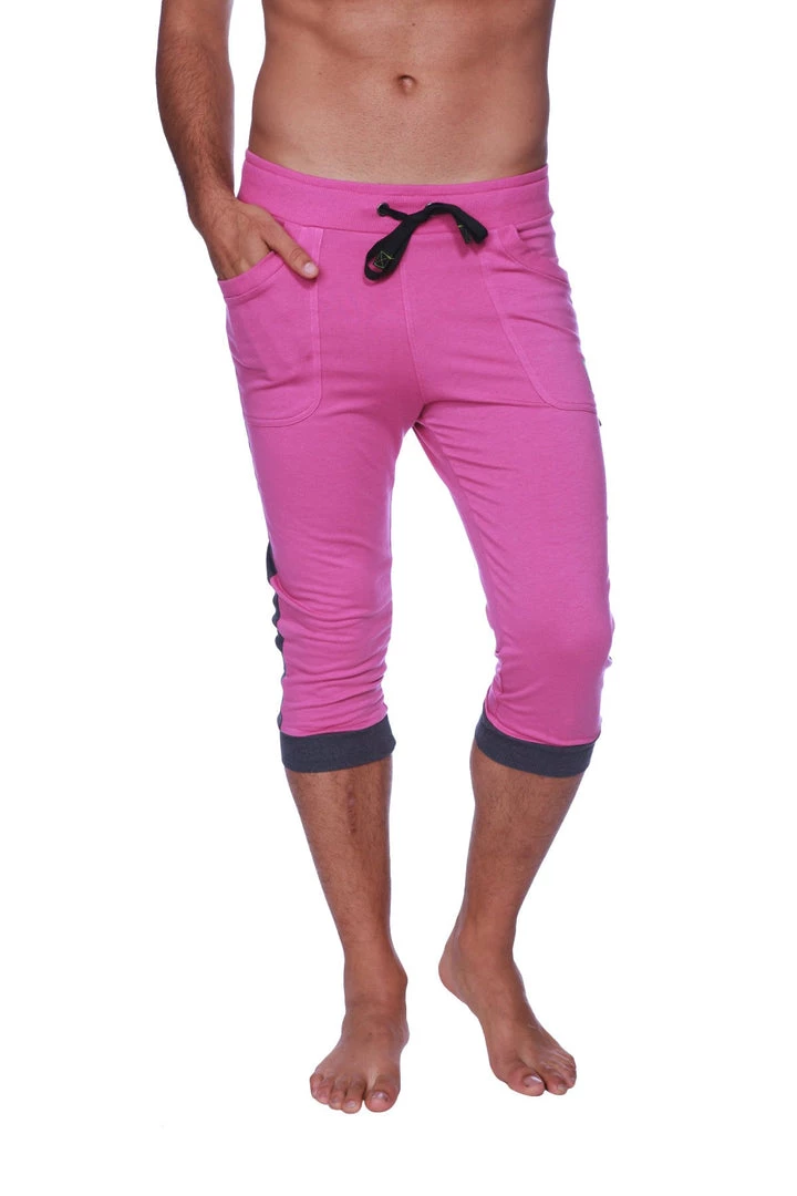 4-rth Mens Cuffed Yoga Pants (Berry W/Charcoal)