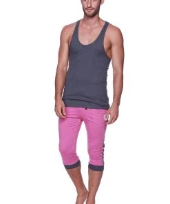 4-rth Mens Cuffed Yoga Pants (Berry W/Charcoal)