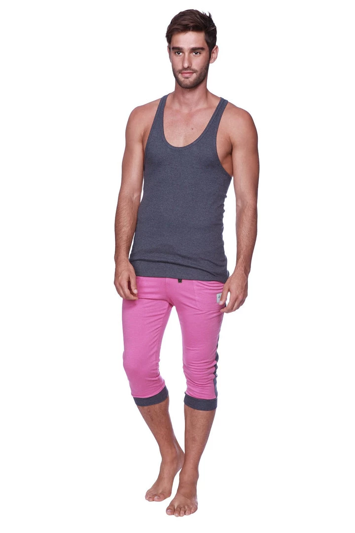 4-rth Mens Cuffed Yoga Pants (Berry W/Charcoal)