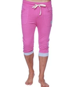 4-rth Mens Cuffed Yoga Pants (Berry W/Heather Grey)